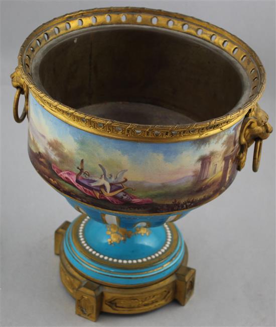 A Sevres style porcelain pedestal vase, mid 19th century, 25cm